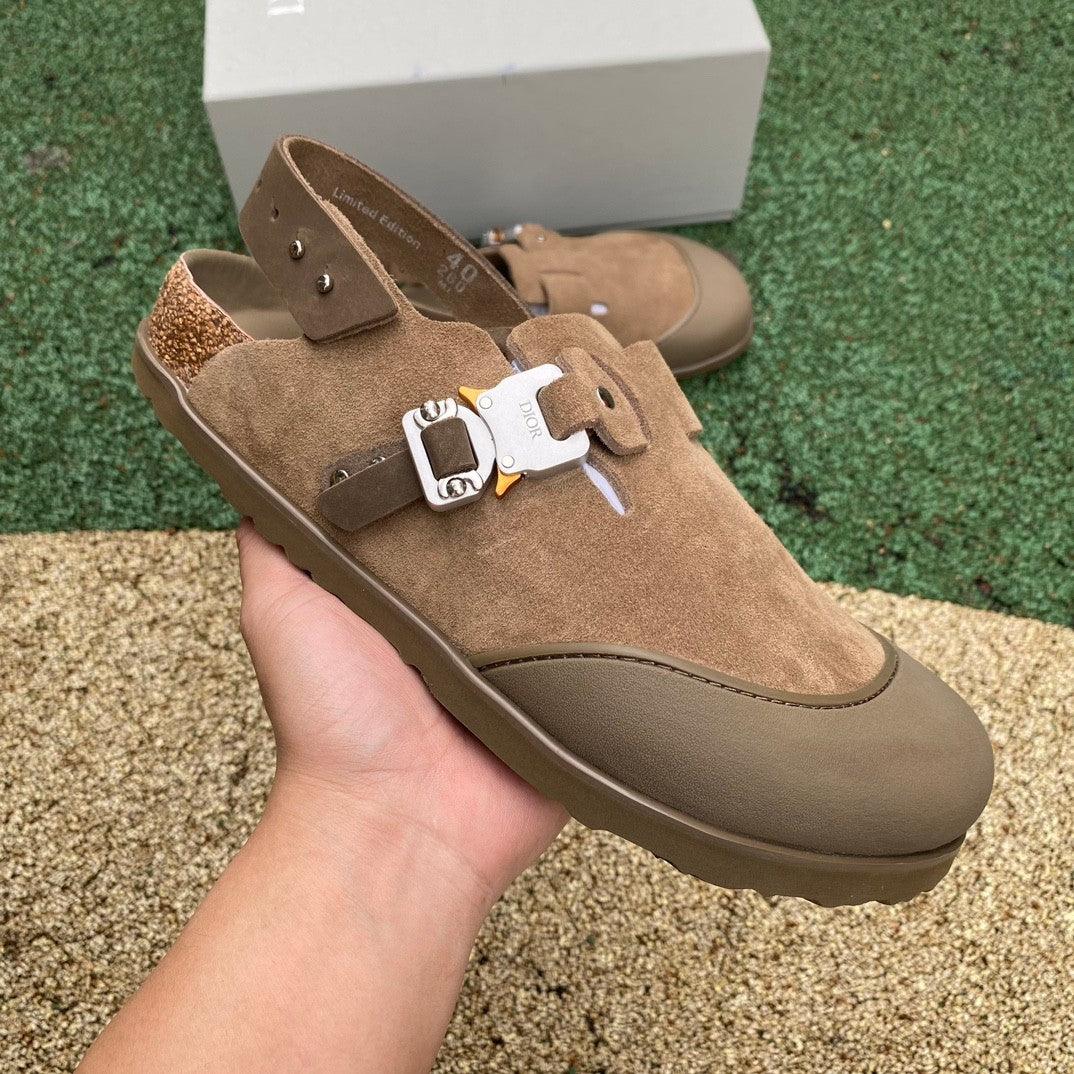 Dior X Birkenstock - Tokio Mule Khaki Nubuck Calfskin Slip Ons